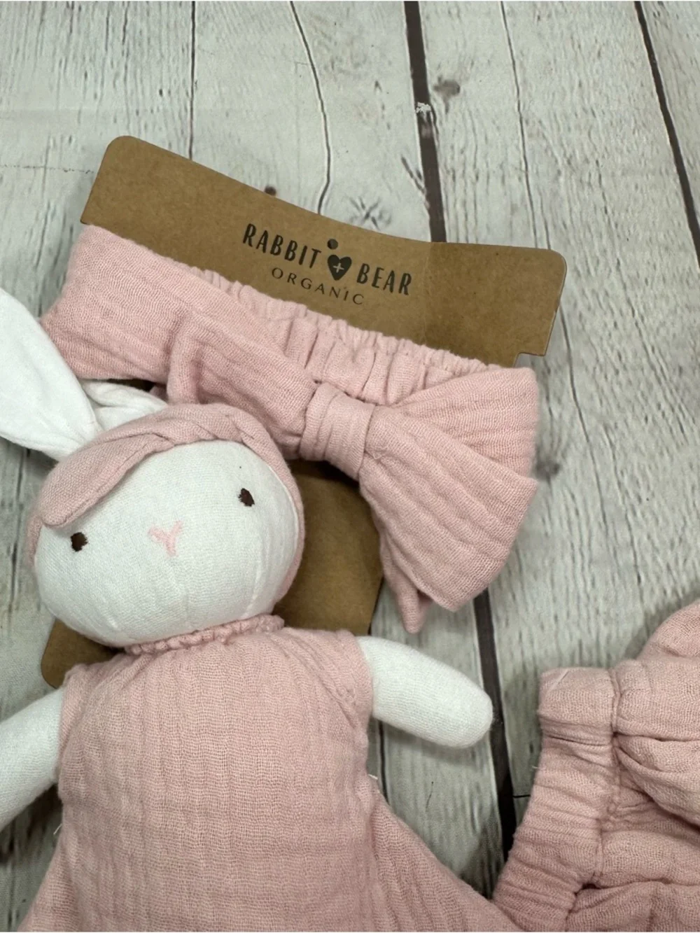 NWT Rabbit & Bear 4pc Set bodysuit bottoms headband & bunny doll cottagecore